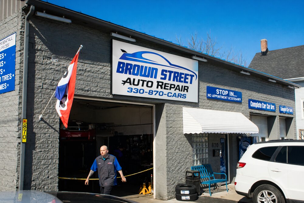 Mike outside Brown Street Auto Repair Akron